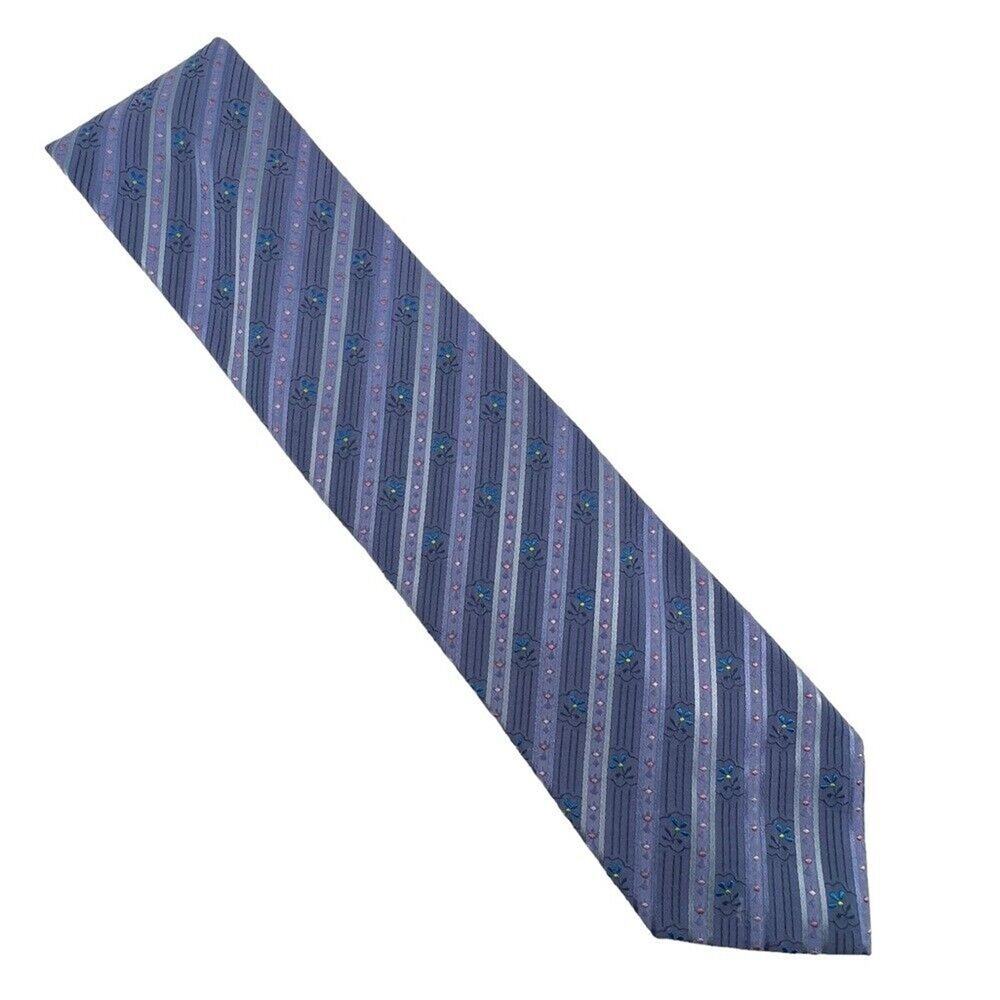 Paul Smith Purple Tie Striped Floral Design 70% Silk and 30% Cotton